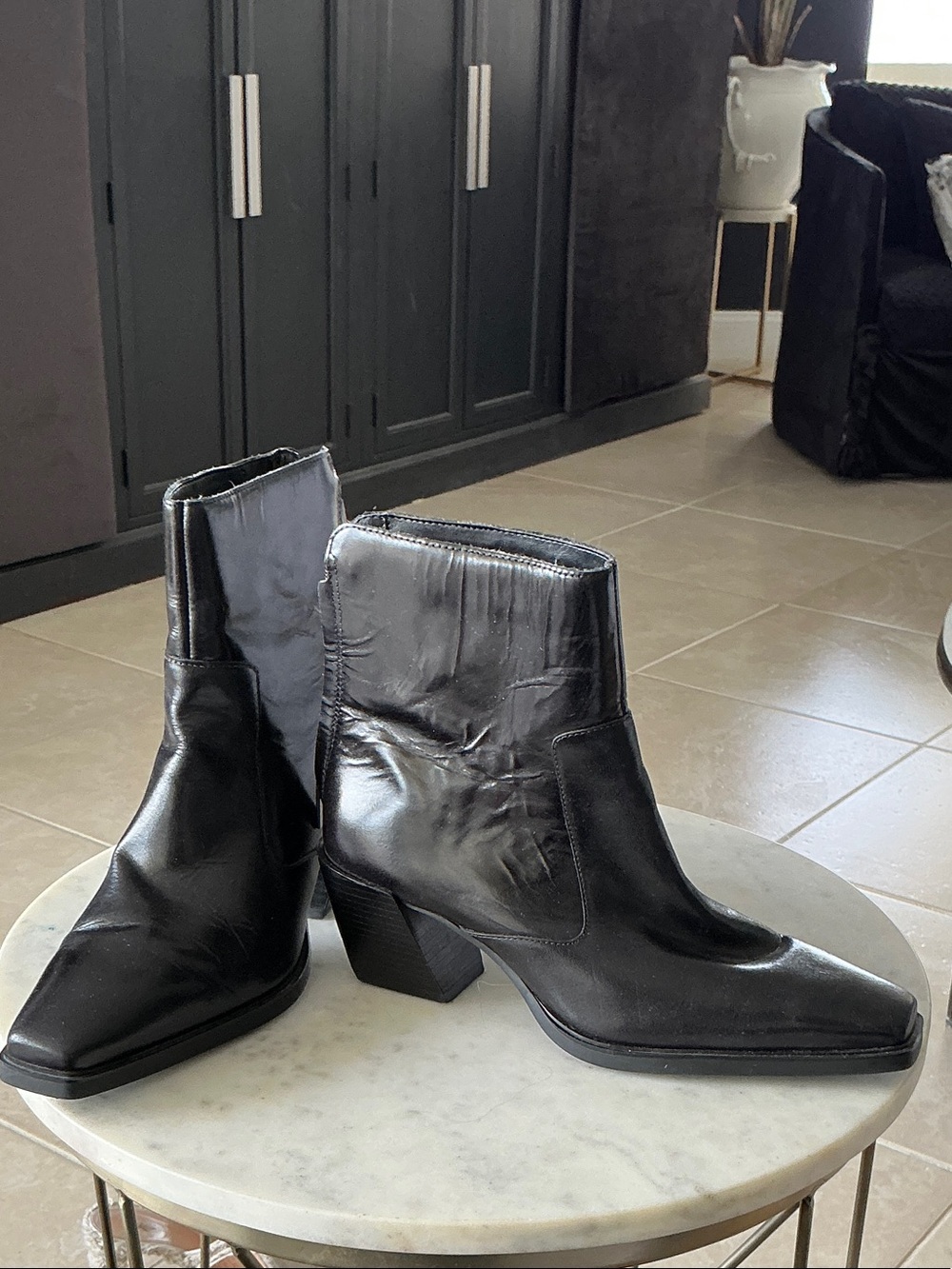 Vince Camuto Black Leather Pointed Ankle Boots